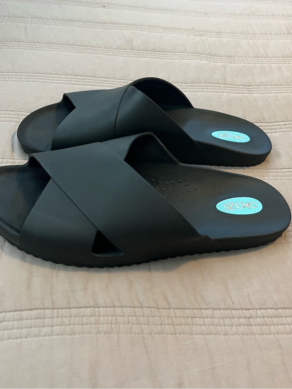 OKA b. Black Crossband Slide Sandals for Women Minimalist Casual Comfort